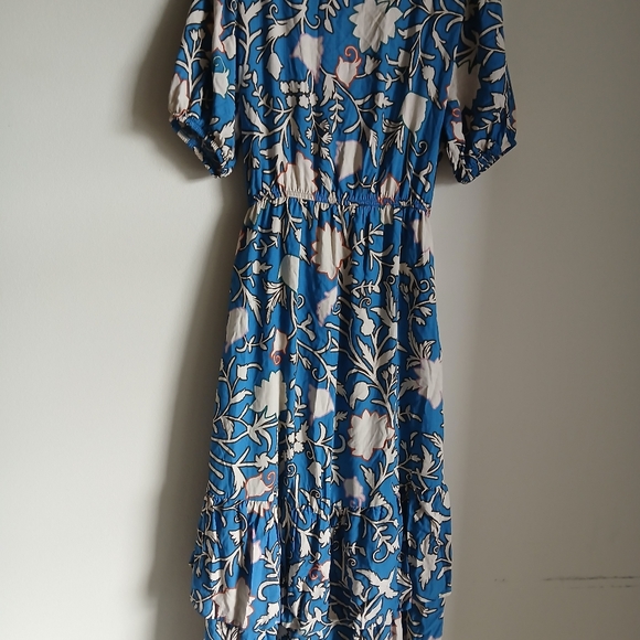 Women’s Knox Rose Blue Floral Puff Sleeve Layered Ruffle Hem Wrap Maxi Dress NWT - Picture 10 of 14